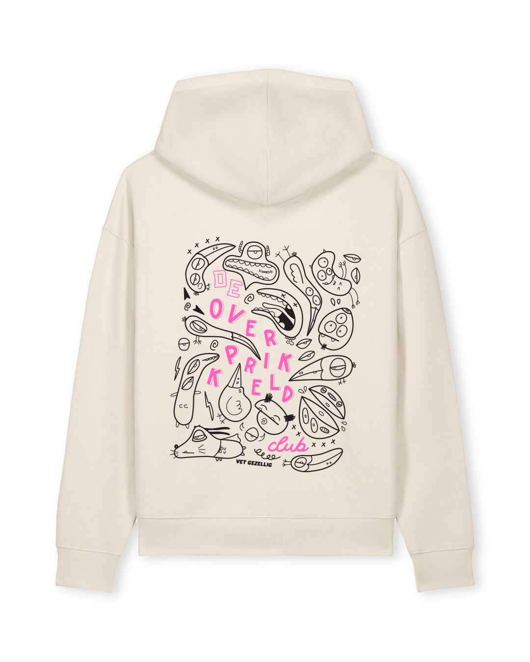 Hoodie ‘De Overprikkeld Club’ - Beige Unisex 85% Biologisch Katoen (Fair Wear)