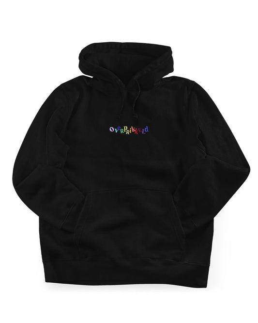 Hoodie Overprikkeld Regenboog – Zwart Unisex 85% Biologisch Katoen (Fair Wear)