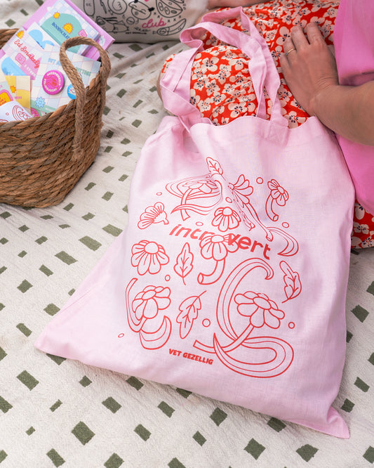 Tote Bag ‘Introvert’ – Lichtroze 100% Biologisch Katoen