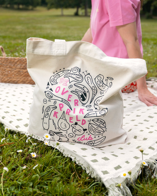 Premium Canvas Tote Bag ‘De Overprikkeld Club’ – Beige 80% Gerecycled katoen