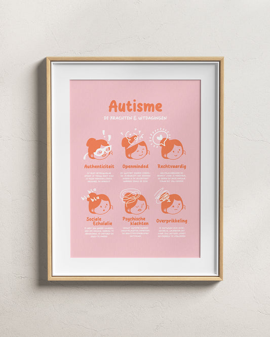 Autisme - Roze A4 Print: de Krachten & Uitdagingen