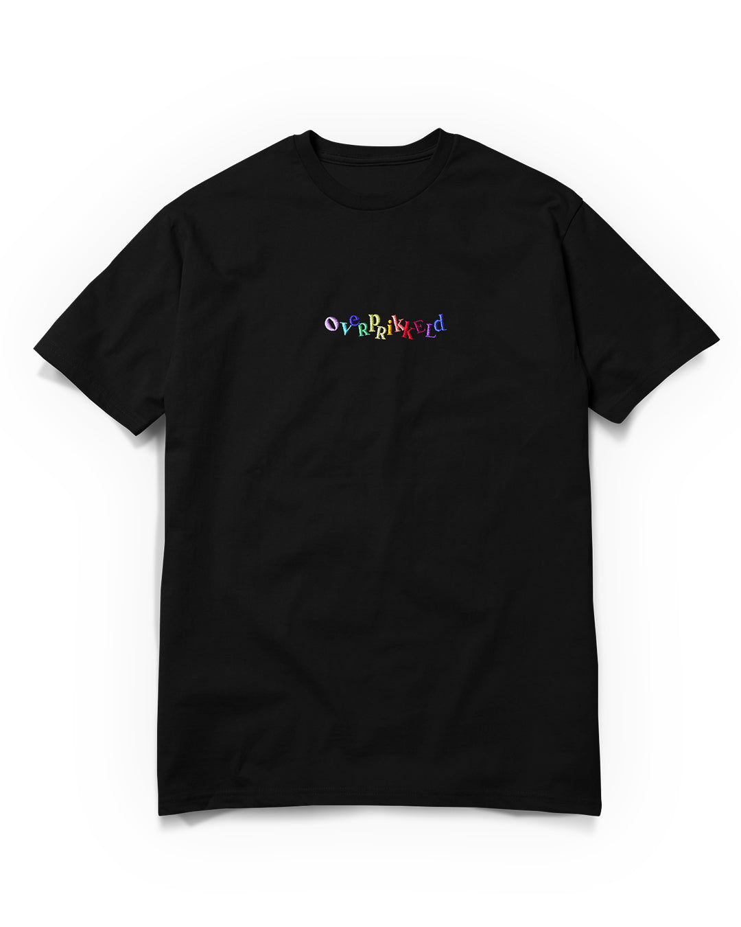 T-shirt Overprikkeld Regenboog – Zwart Unisex 100% Biologisch Katoen (Fair Wear)