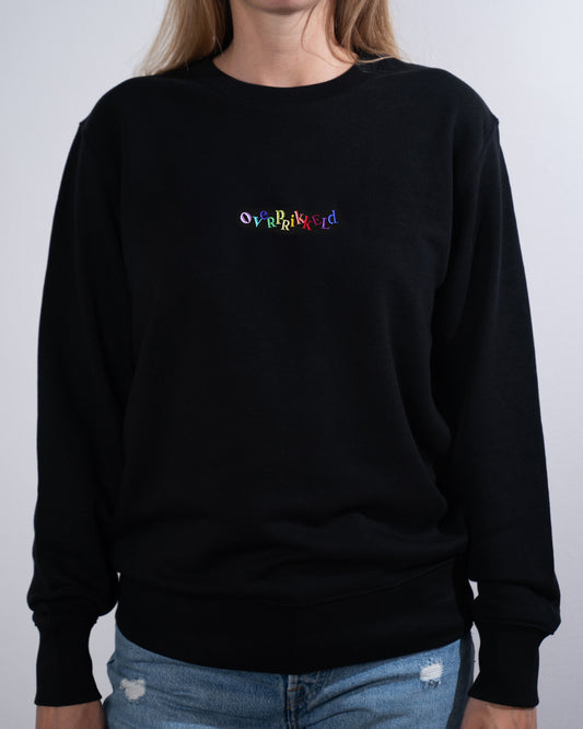 Trui Overprikkeld Regenboog – Zwart Unisex 85% Biologisch Katoen (Fair Wear)