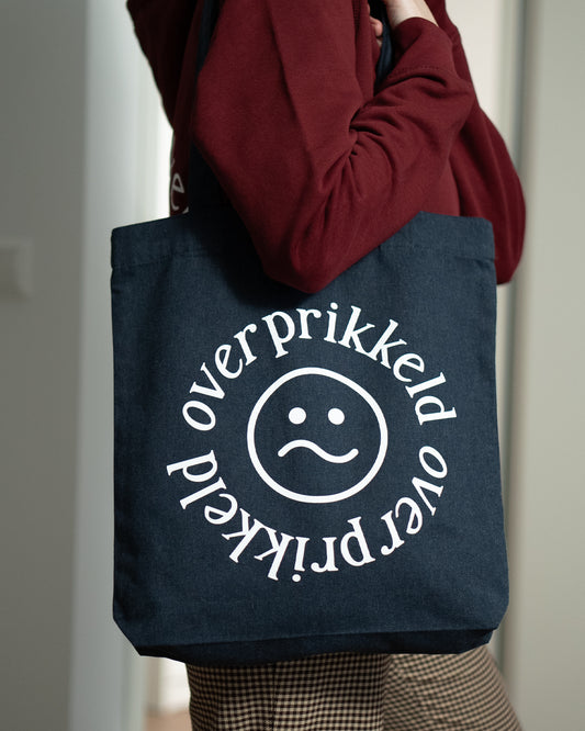 Canvas Tote Bag ‘Overprikkeld Smiley’ - Blauw 80% Gerecycled katoen