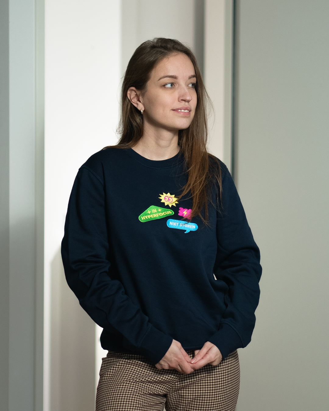 Trui Geborduurd 'Hyperfocus’ - Unisex 85% Biologisch Katoen (Fair Wear)