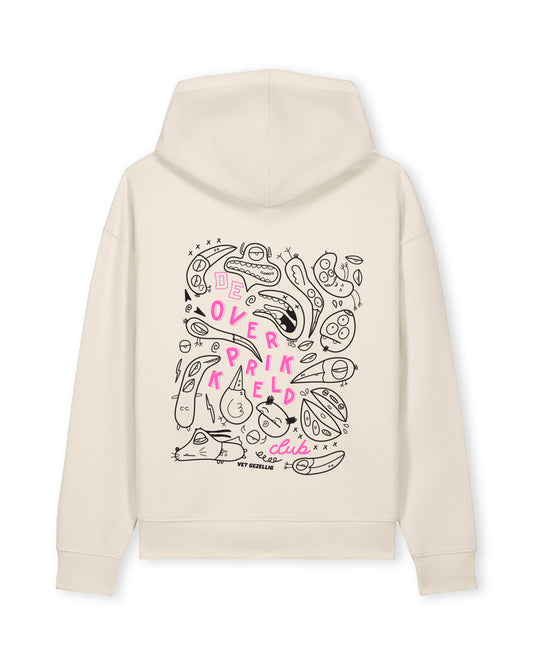 Hoodie ‘De Overprikkeld Club’ - Beige Unisex 85% Biologisch Katoen (Fair Wear)