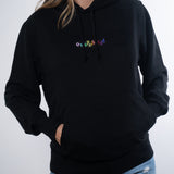 Hoodie Overprikkeld Regenboog – Zwart Unisex 85% Biologisch Katoen (Fair Wear)