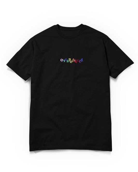 T-shirt Overprikkeld Regenboog - Zwart Regular Fit