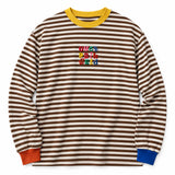 Long Sleeve ‘Overprikkeld’ Geborduurd – Bruin/Wit Gestreept Unisex Relaxed Fit 100% Katoen