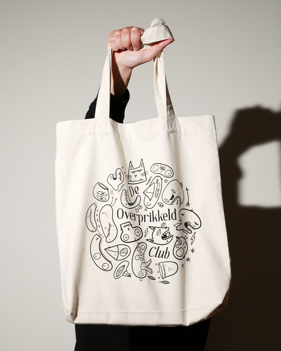 Canvas Tote Bag Doodle print ‘De Overprikkeld Club’ - Natural